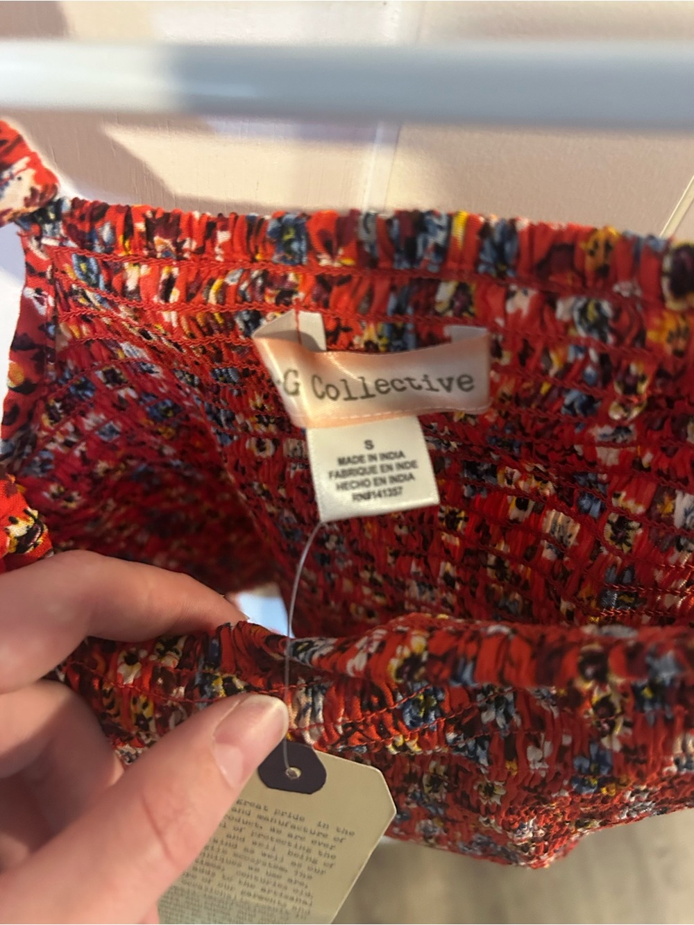 GLS Collective Red Floral Smocked Crop Top with Thin Straps